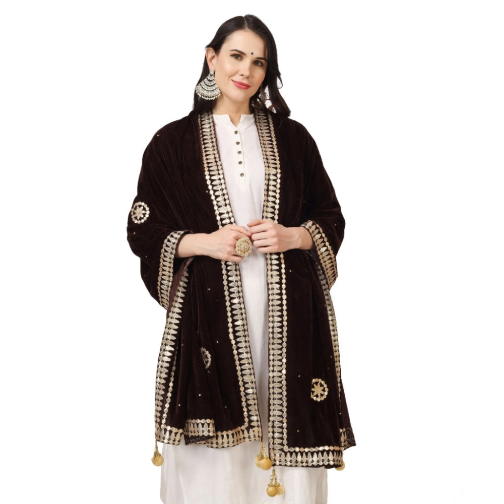 Generic Women's Velvet Gotta Patti Dupatta (Brown, Length:Â 2.25 to 2.50 Mtr)