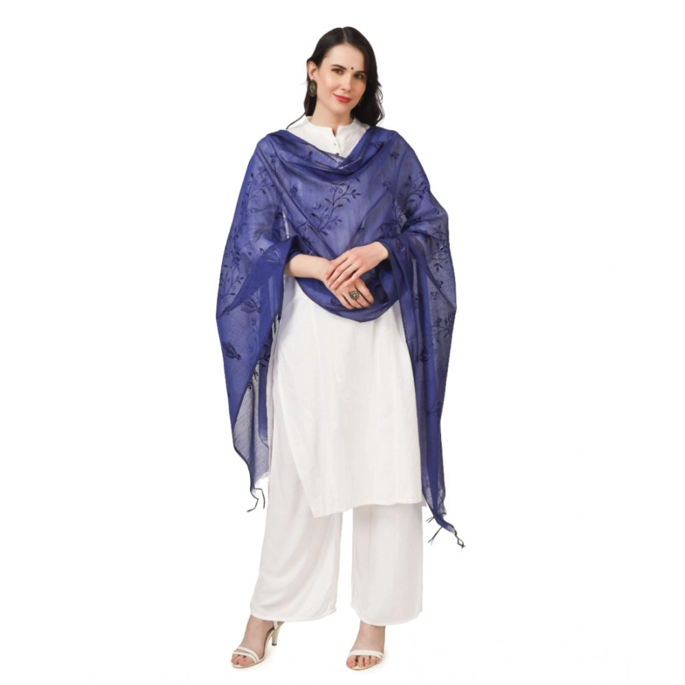 महिलाओं के लिए सामान्य सूती कढ़ाई वाला दुपट्टा (नीला, लंबाई: 2.25 से 2.50 मीटर)
