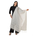  Women's Chanderi Solid Dupatta (White, Length: 2.25 to 2.50 Mtr)