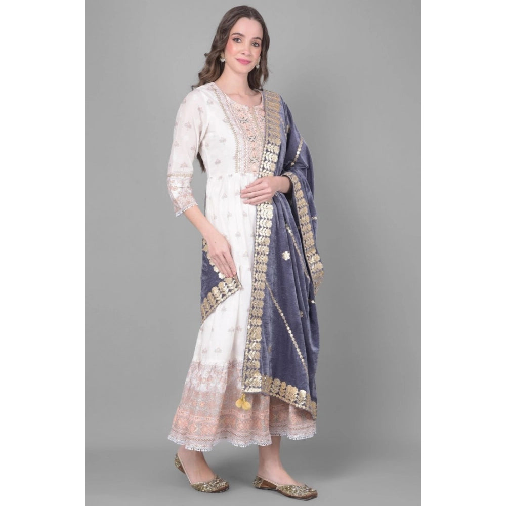 Generic Women's Velvet Gotta Patti Dupatta (Grey, Length:Â 2.25 to 2.50 Mtr)