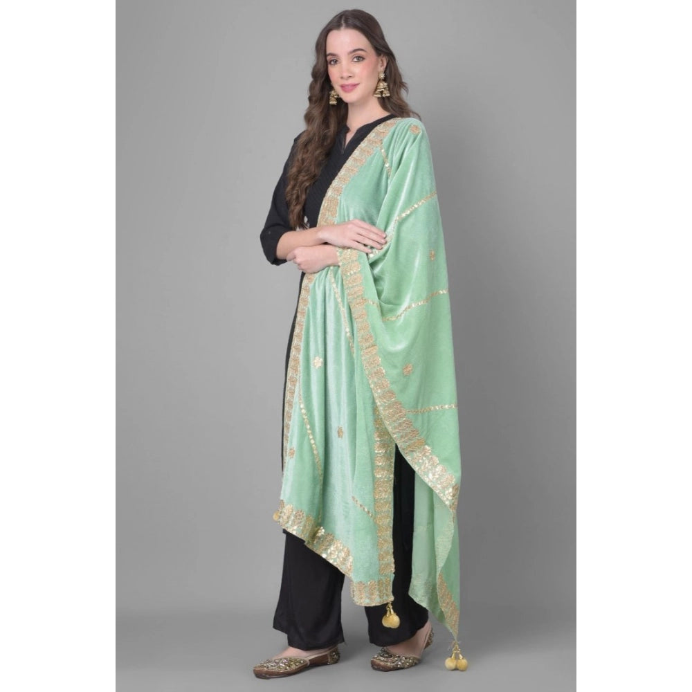 Generic Women's Velvet Gotta Patti Dupatta (Sea Green, Length:Â 2.25 to 2.50 Mtr)
