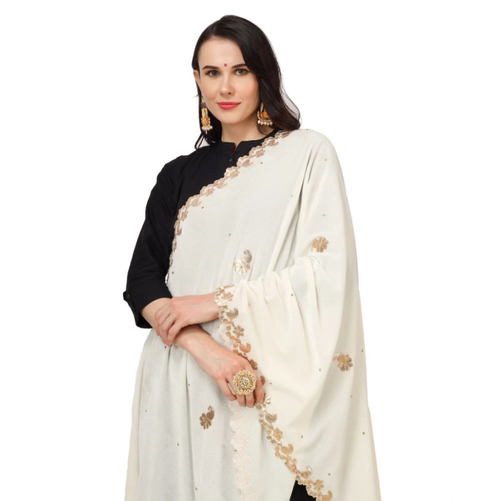 महिलाओं के लिए सामान्य वेलवेट गोटा पट्टी दुपट्टा (ऑफ व्हाइट, लंबाई: 2.25 से 2.50 मीटर)