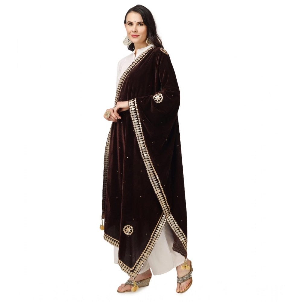 Generic Women's Velvet Gotta Patti Dupatta (Brown, Length:Â 2.25 to 2.50 Mtr)