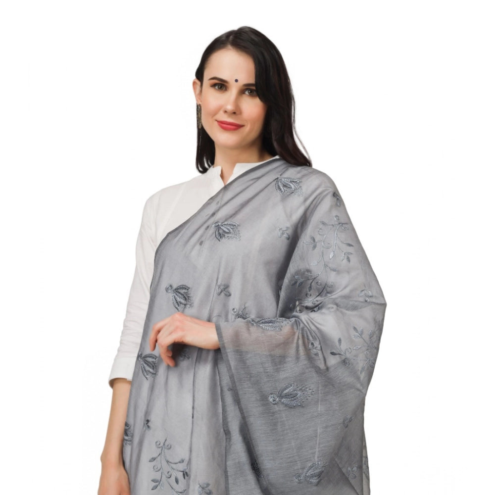 महिलाओं के लिए सामान्य सूती कढ़ाई वाला दुपट्टा (ग्रे रंग, लंबाई: 2.25 से 2.50 मीटर)