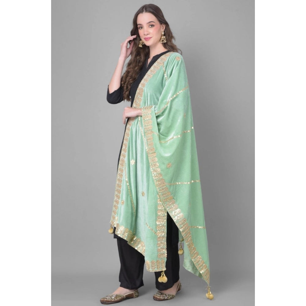 Generic Women's Velvet Gotta Patti Dupatta (Sea Green, Length:Â 2.25 to 2.50 Mtr)