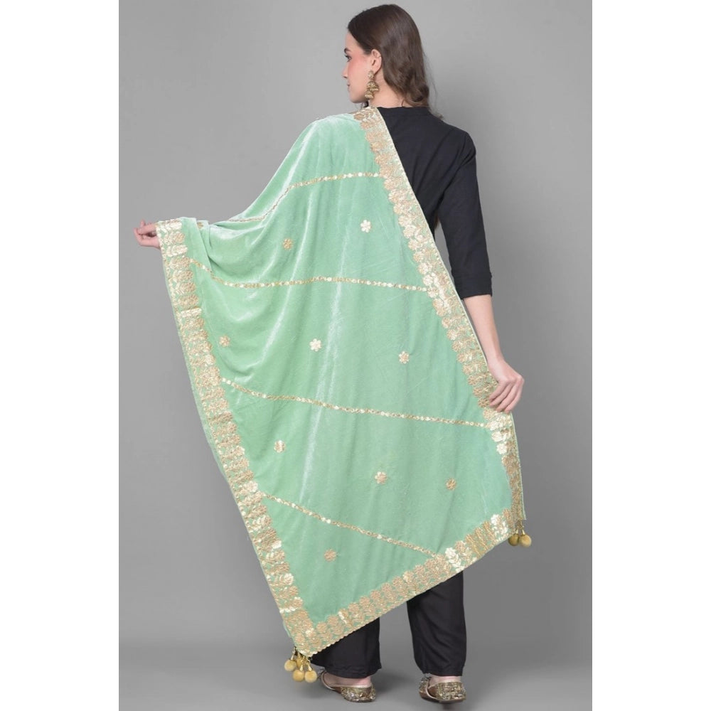 Generic Women's Velvet Gotta Patti Dupatta (Sea Green, Length:Â 2.25 to 2.50 Mtr)
