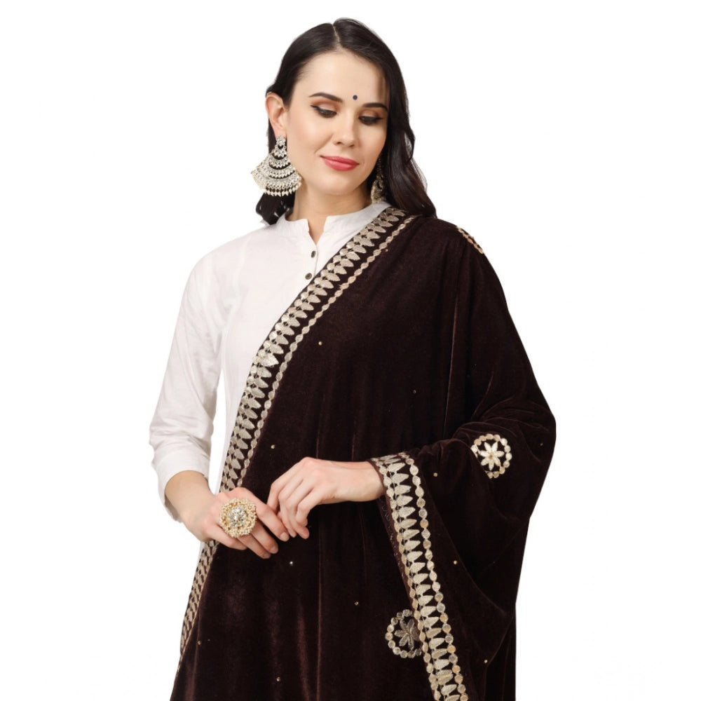 Generic Women's Velvet Gotta Patti Dupatta (Brown, Length:Â 2.25 to 2.50 Mtr)