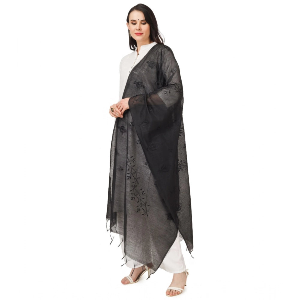 Generic Women's Cotton Embroidered Dupatta (Black, Length:Â 2.25 to 2.50 Mtr)