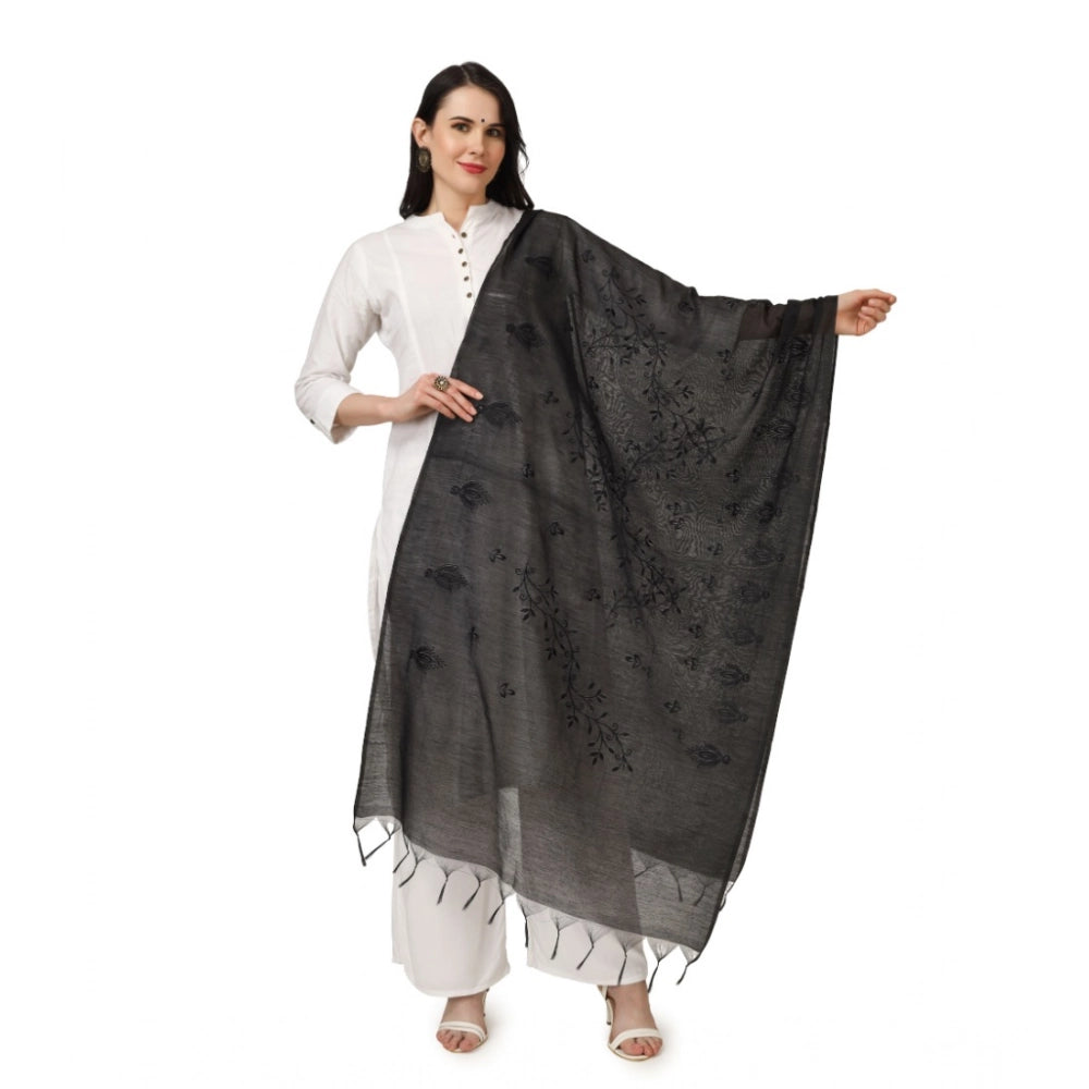 Generic Women's Cotton Embroidered Dupatta (Black, Length:Â 2.25 to 2.50 Mtr)