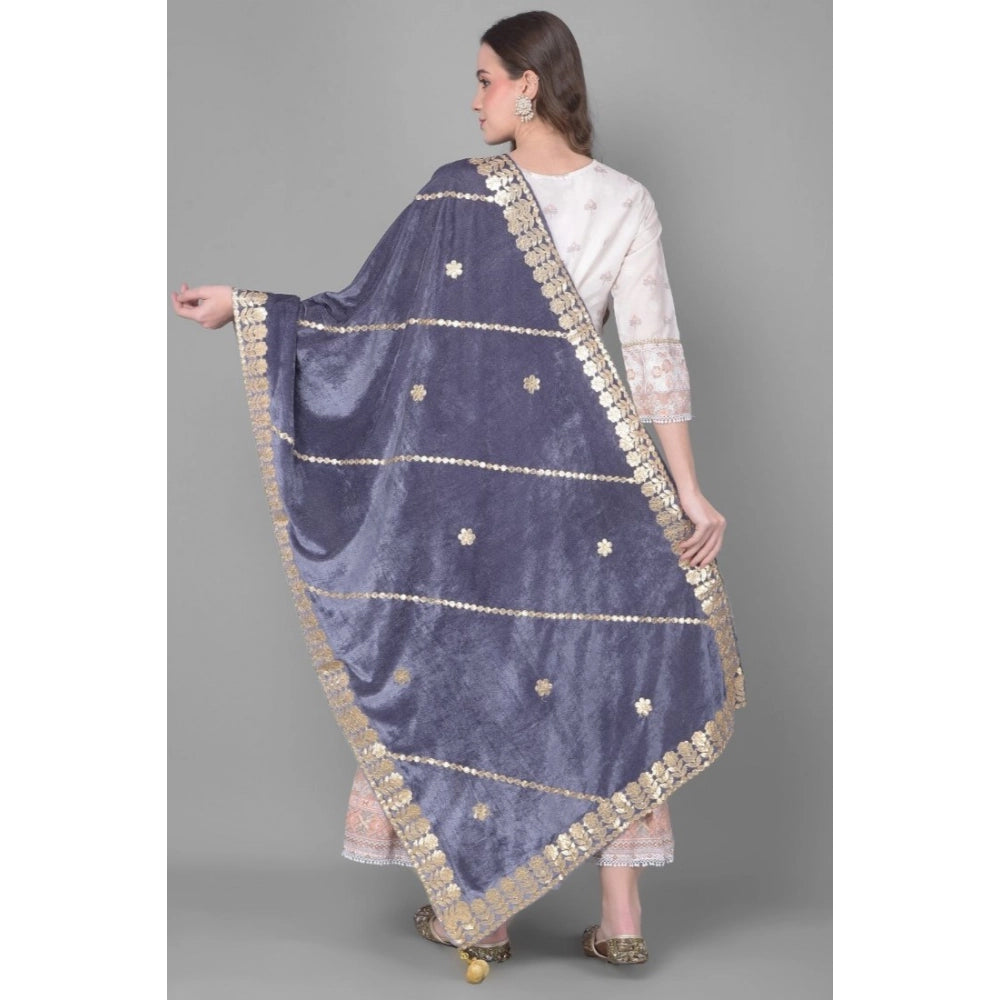 Generic Women's Velvet Gotta Patti Dupatta (Grey, Length:Â 2.25 to 2.50 Mtr)