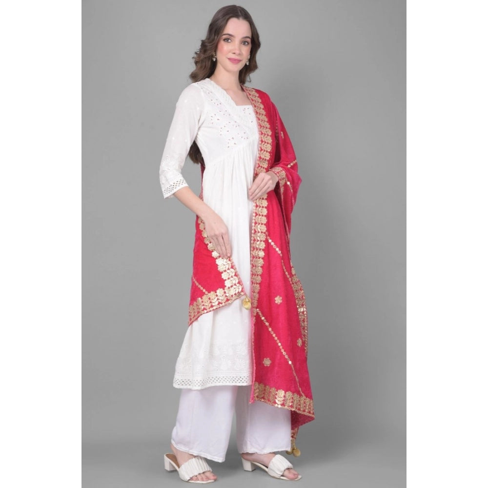महिलाओं के लिए सामान्य वेलवेट गोटा पट्टी दुपट्टा (गुलाबी, लंबाई: 2.25 से 2.50 मीटर)
