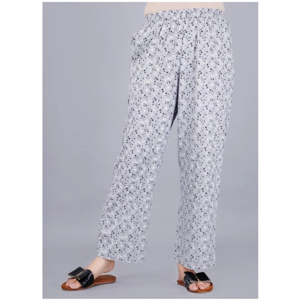 महिलाओं के लिए जेनेरिक कैज़ुअल हाफ स्लीव प्रिंटेड विस्कोस रेयॉन शर्ट और पजामा पैंट नाइट सूट सेट (ग्रे)