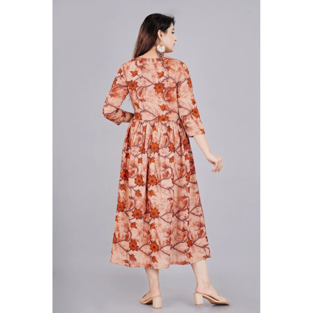 जेनरिक महिलाओं की कैजुअल 3/4 स्लीव प्रिंटेड विस्कोस मैटरनिटी फीडिंग कुर्ती (ब्राउन)