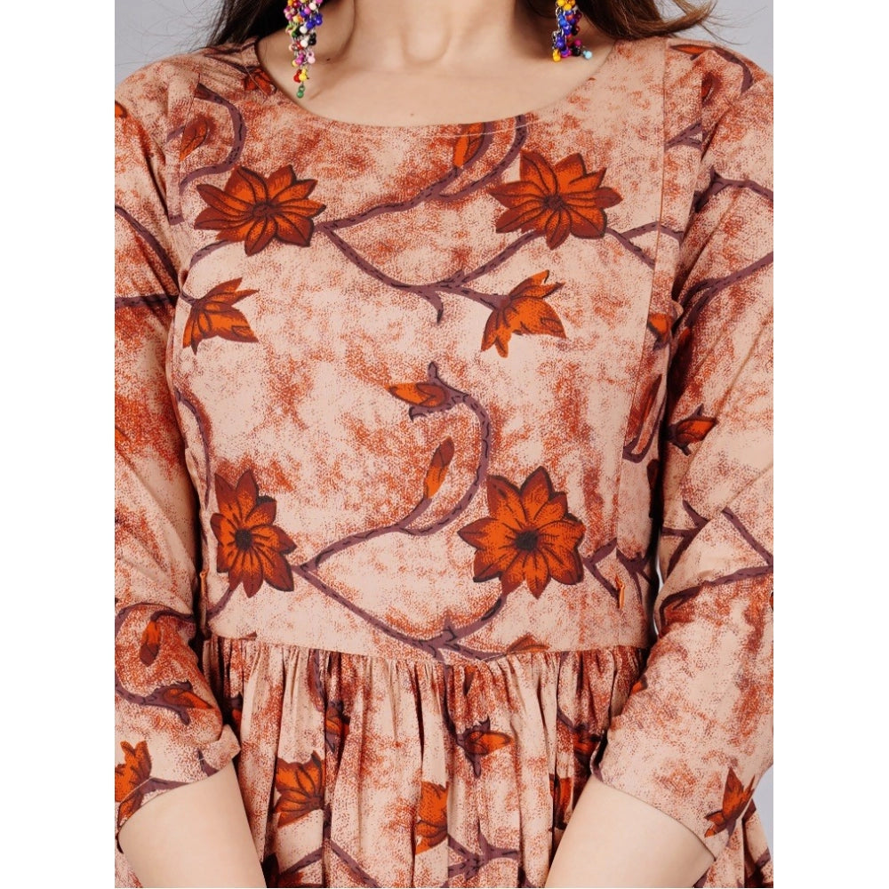 जेनरिक महिलाओं की कैजुअल 3/4 स्लीव प्रिंटेड विस्कोस मैटरनिटी फीडिंग कुर्ती (ब्राउन)