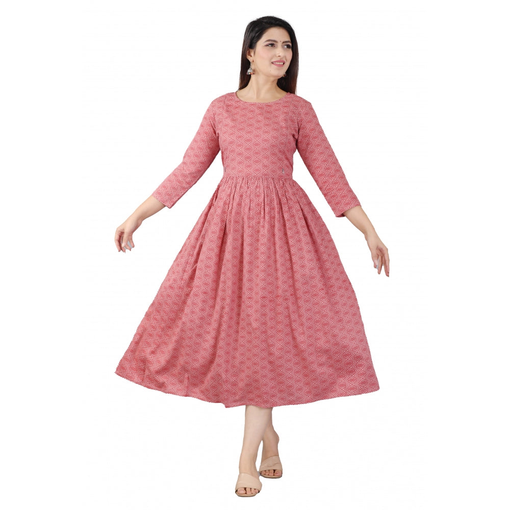 जेनरिक महिलाओं की कैजुअल 3/4 स्लीव प्रिंटेड विस्कोस मैटरनिटी फीडिंग कुर्ती (ब्राउन)