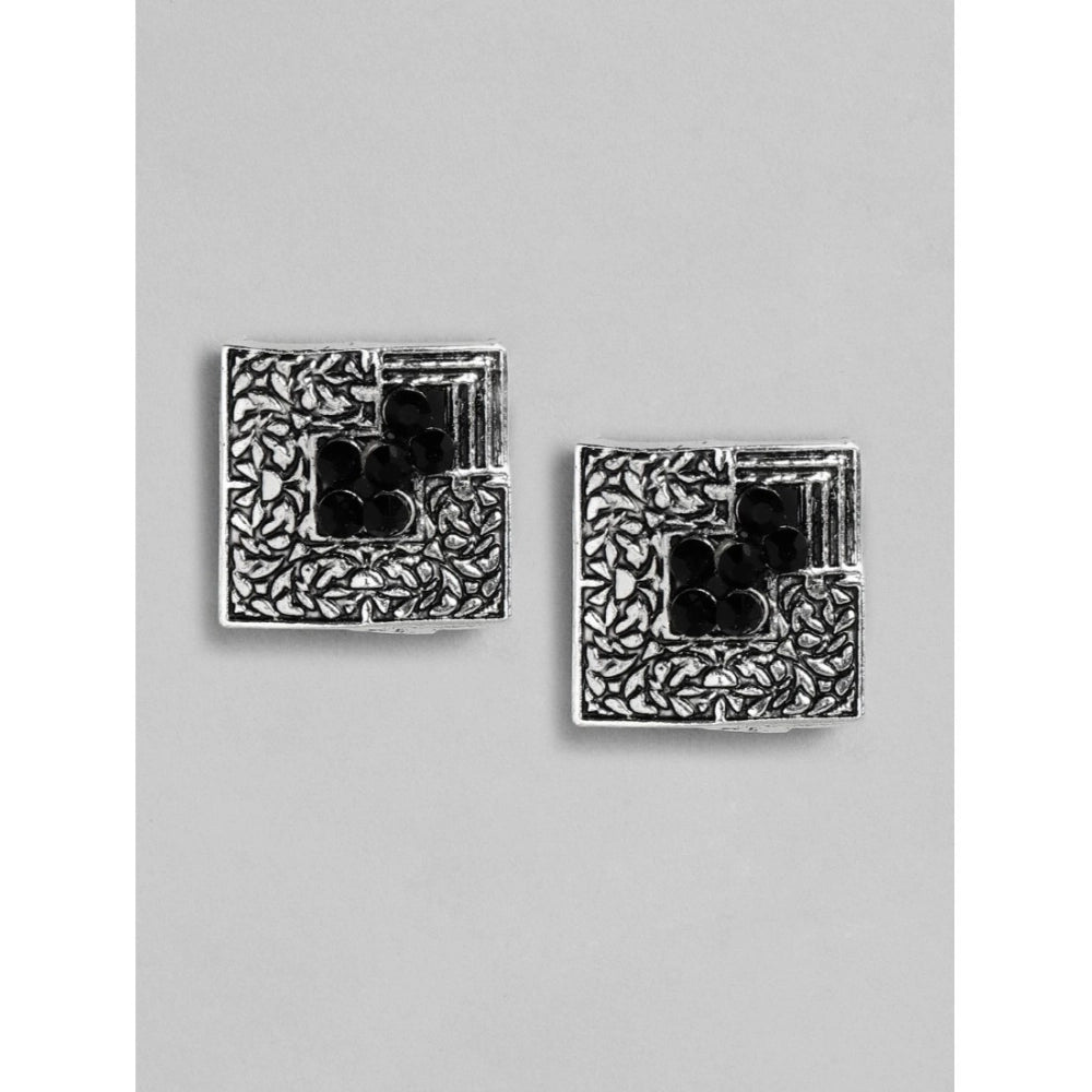 महिलाओं के लिए रोज़ गोल्ड प्लेटेड अलॉय नेकलेस और इयररिंग्स का जेनेरिक सेट (सिल्वर और ब्लैक)