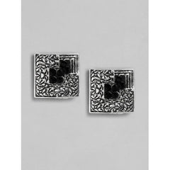 महिलाओं के लिए रोज़ गोल्ड प्लेटेड अलॉय नेकलेस और इयररिंग्स का जेनेरिक सेट (सिल्वर और ब्लैक)