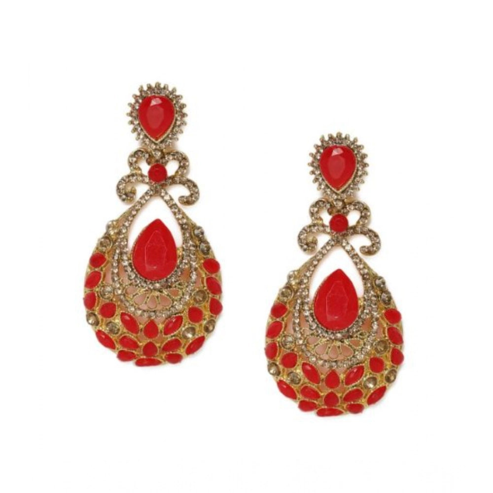 Generic Women's Rose Gold Plated Alloy Earrings (Gold &amp; Red)