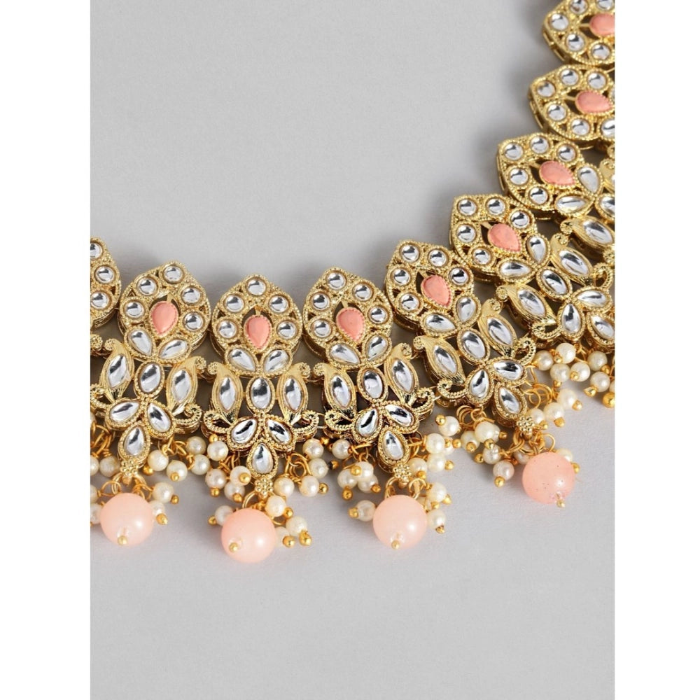 महिलाओं के लिए रोज़ गोल्ड प्लेटेड अलॉय नेकलेस और इयररिंग्स का सेट (गुलाबी)