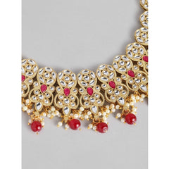 जेनेरिक महिलाओं का रोज़ गोल्ड प्लेटेड अलॉय नेकलेस और इयररिंग्स सेट (लाल)