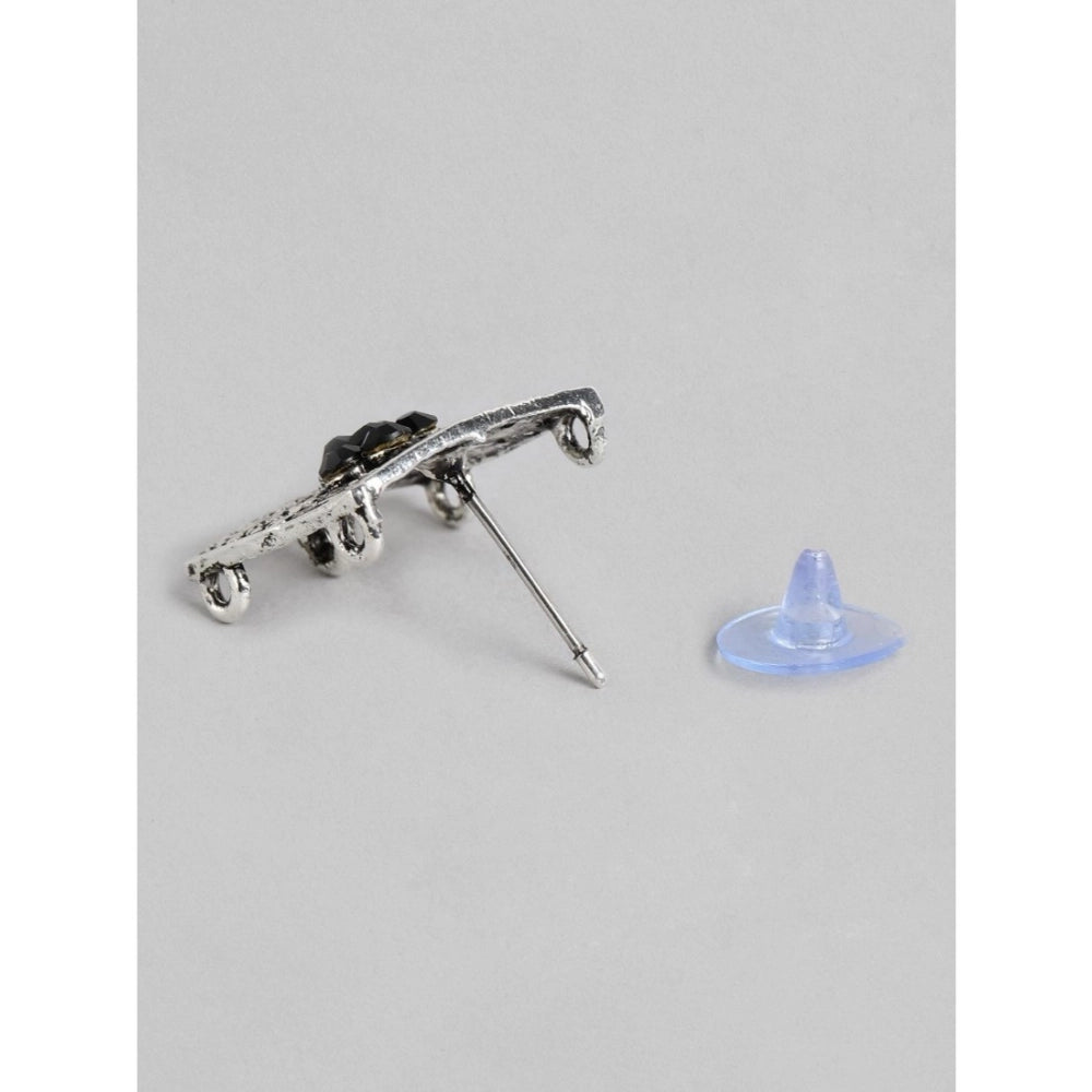 महिलाओं के लिए रोज़ गोल्ड प्लेटेड अलॉय नेकलेस और इयररिंग्स का जेनेरिक सेट (सिल्वर और ब्लैक)