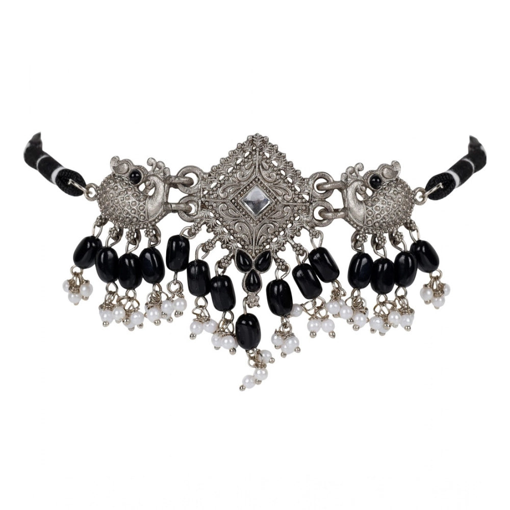 महिलाओं के लिए रोज़ गोल्ड प्लेटेड अलॉय नेकलेस और इयररिंग्स का सेट (चांदी)