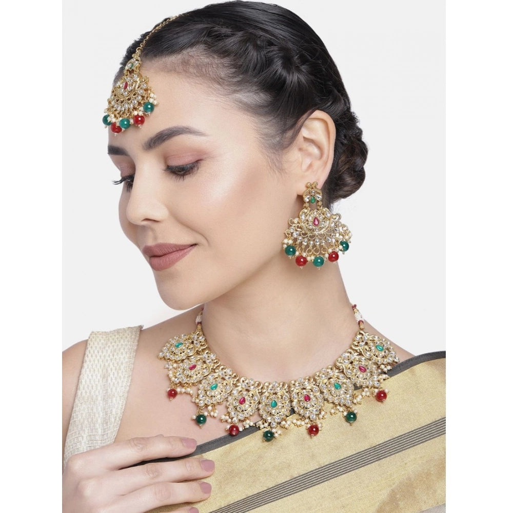 महिलाओं के लिए रोज़ गोल्ड प्लेटेड अलॉय नेकलेस और इयररिंग्स का सेट (हल्का हरा)