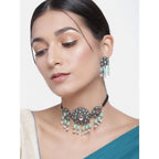 Generic Women's Rose Gold Plated Alloy Necklace &amp; Earings Set (Light Green)