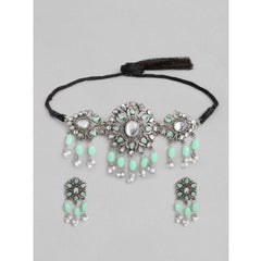 महिलाओं के लिए रोज़ गोल्ड प्लेटेड अलॉय नेकलेस और इयररिंग्स का सेट (हल्का हरा)