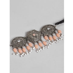 महिलाओं के लिए रोज़ गोल्ड प्लेटेड अलॉय नेकलेस और इयररिंग्स का सेट (नारंगी)