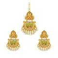  Women's Rose Gold Plated Alloy Kundan Earrings &amp;amp; Mangtikka (Green)