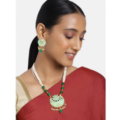 महिलाओं के लिए रोज़ गोल्ड प्लेटेड अलॉय नेकलेस और इयररिंग्स का सेट (हरा)