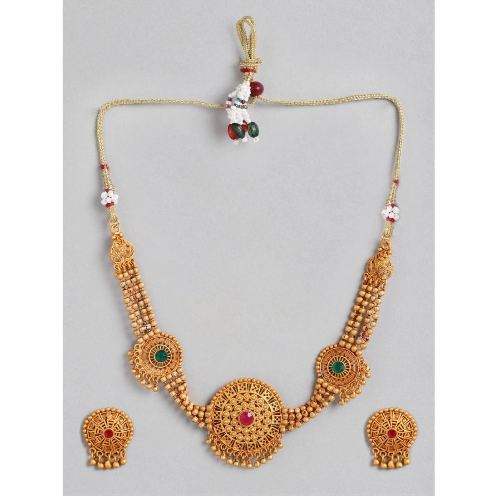 महिलाओं के लिए रोज़ गोल्ड प्लेटेड अलॉय नेकलेस और इयररिंग्स का सेट (मल्टीकलर)