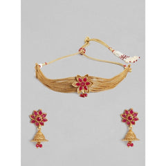 महिलाओं के लिए रोज़ गोल्ड प्लेटेड अलॉय नेकलेस और इयररिंग्स का सेट (गोल्ड)