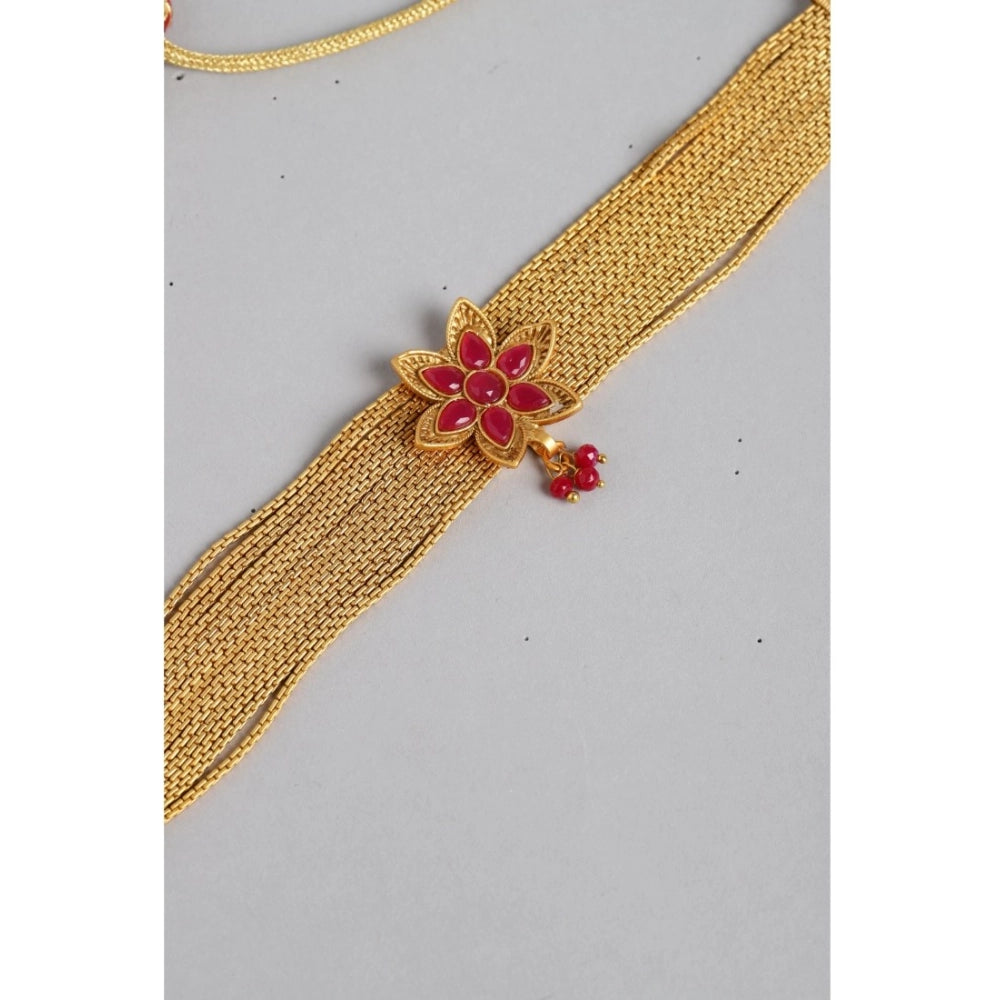 महिलाओं के लिए रोज़ गोल्ड प्लेटेड अलॉय नेकलेस और इयररिंग्स का सेट (गोल्ड)