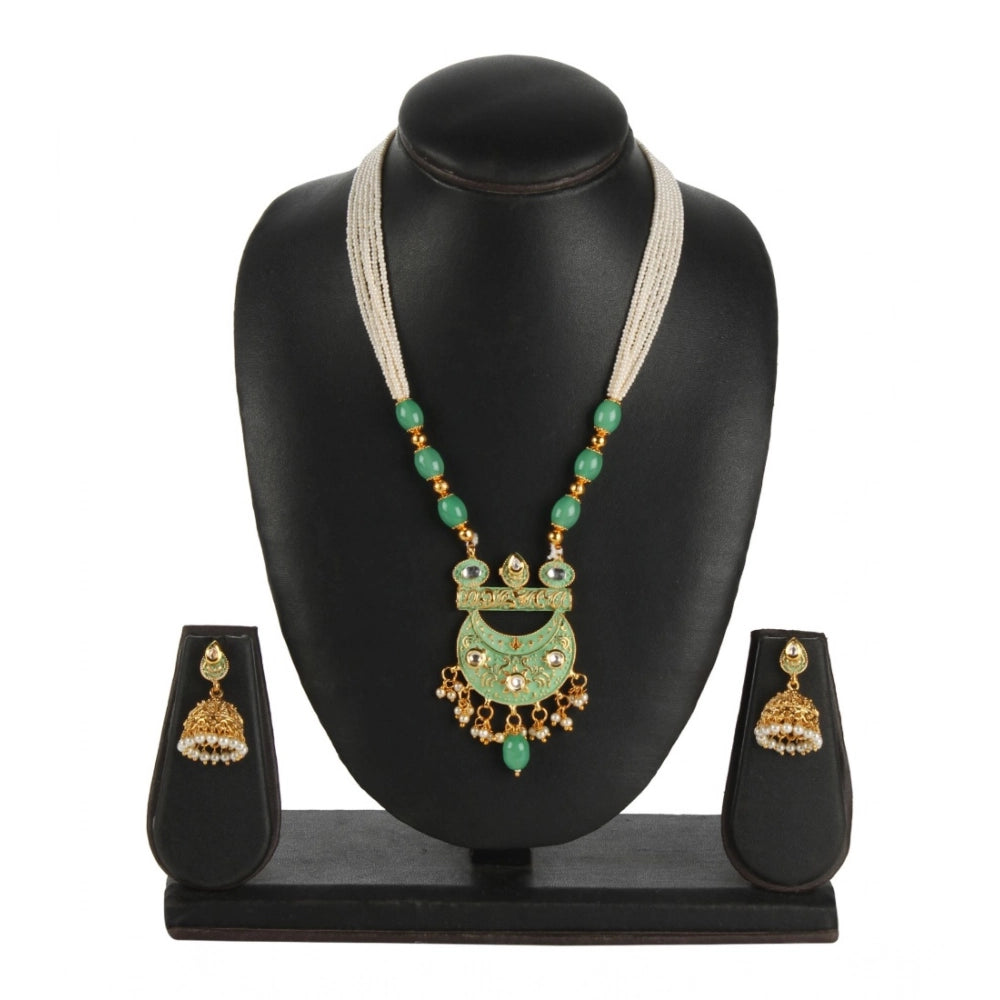 महिलाओं के लिए रोज़ गोल्ड प्लेटेड अलॉय नेकलेस और इयररिंग्स का सेट (हरा)