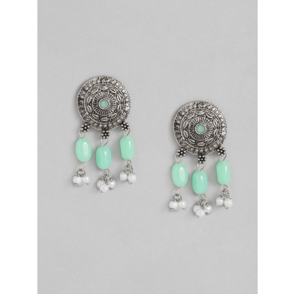 महिलाओं के लिए रोज़ गोल्ड प्लेटेड अलॉय नेकलेस और इयररिंग्स का सेट (हल्का हरा)