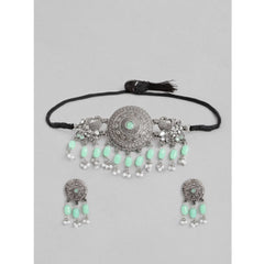 महिलाओं के लिए रोज़ गोल्ड प्लेटेड अलॉय नेकलेस और इयररिंग्स का सेट (हल्का हरा)