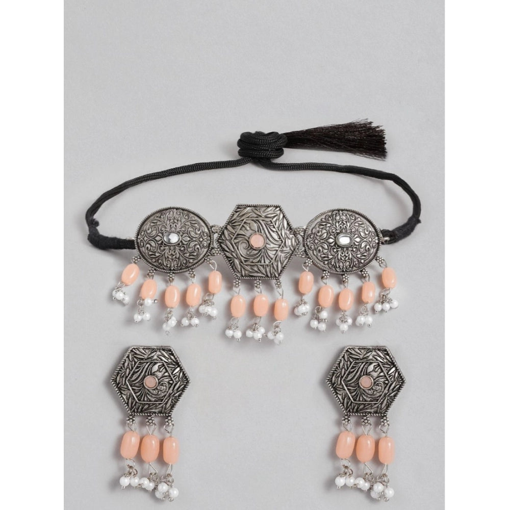 महिलाओं के लिए रोज़ गोल्ड प्लेटेड अलॉय नेकलेस और इयररिंग्स का सेट (नारंगी)