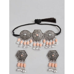 महिलाओं के लिए रोज़ गोल्ड प्लेटेड अलॉय नेकलेस और इयररिंग्स का सेट (नारंगी)