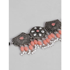 महिलाओं के लिए रोज़ गोल्ड प्लेटेड अलॉय नेकलेस और इयररिंग्स का सेट (नारंगी)