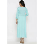 Generic Women's Casual 3/4 th Sleeve Embroidery Rayon Kurti (Sky Blue)
