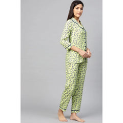 महिलाओं के लिए जेनेरिक कैज़ुअल 3/4 स्लीव फ्लोरल प्रिंटेड रेयॉन शर्ट और पायजामा पैंट नाइट सूट सेट (हरा)