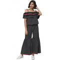  Women's Casual shoulder sleeve Geomatrical Printed Cotton Dress (Black)