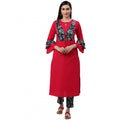  Women's Casual Bell Sleeves Floral Printed Cotton Kurti Set (Rani Pink)