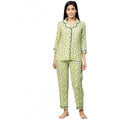  Women's Casual 3/4 Sleeve Floral Printed Rayon Shirt With Pyjama Pant Night Suit Set (Green)