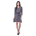  Women's Cotton Blend Solid 3-4 Sleeve Dress (Blue)