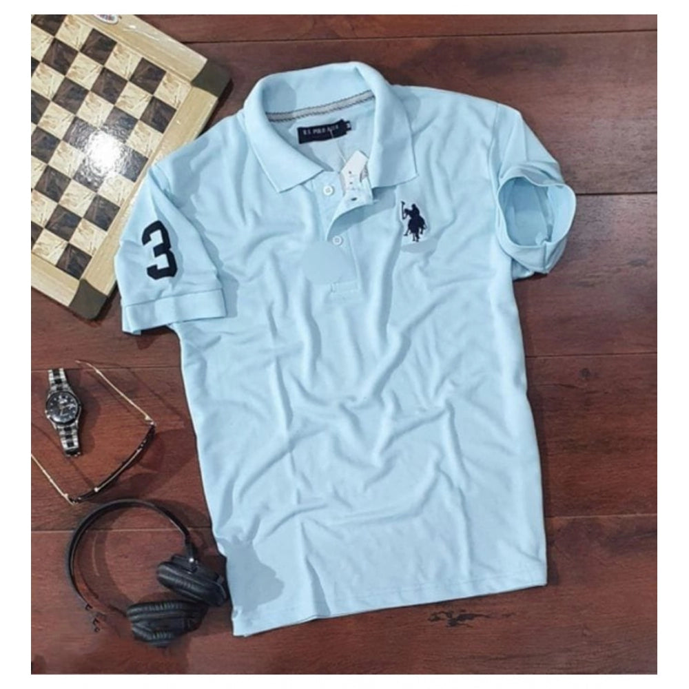 Generic Men'sÂ Casual Half sleeve SolidÂ Cotton Polo Neck T-shirt (Sky Blue)