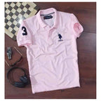 Generic Men'sÂ Casual Half sleeve SolidÂ Cotton Polo Neck T-shirt (Pink)