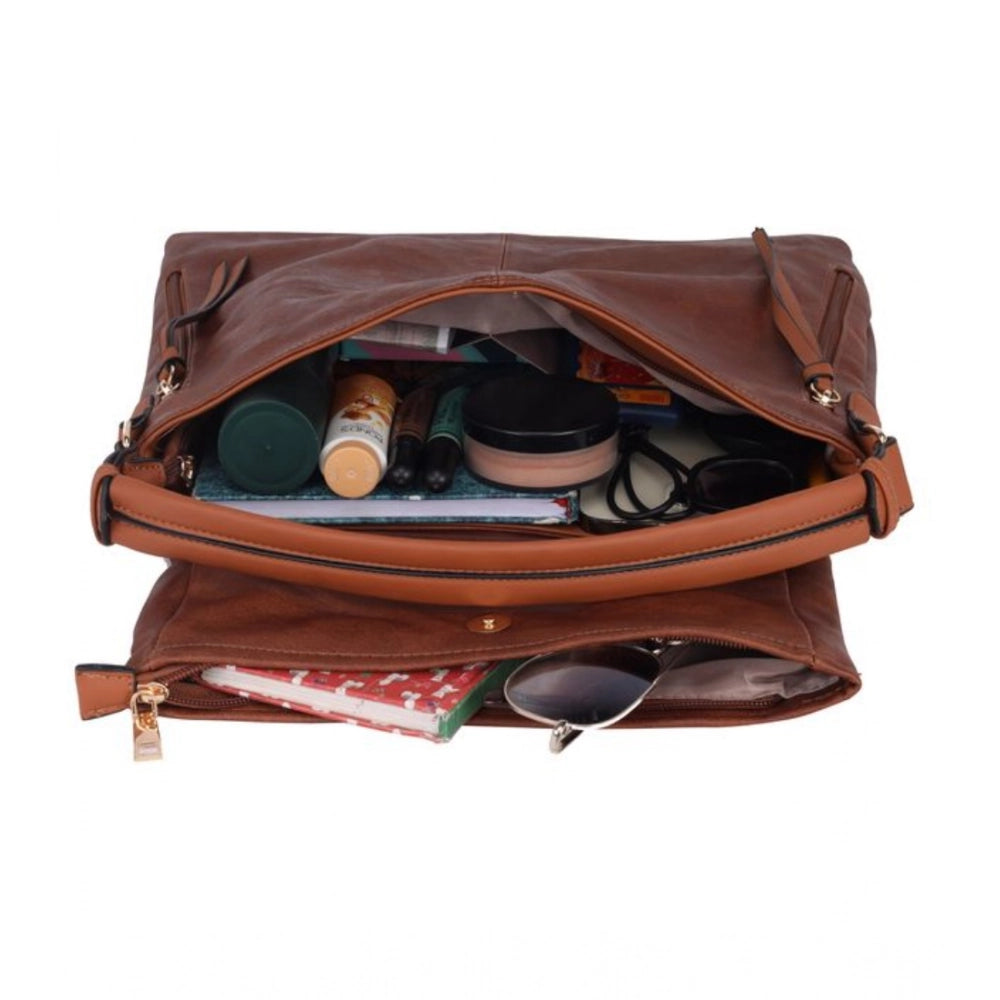 जेनरिक महिलाओं का फॉक्स लेदर सॉलिड स्लिंग बैग (भूरा)